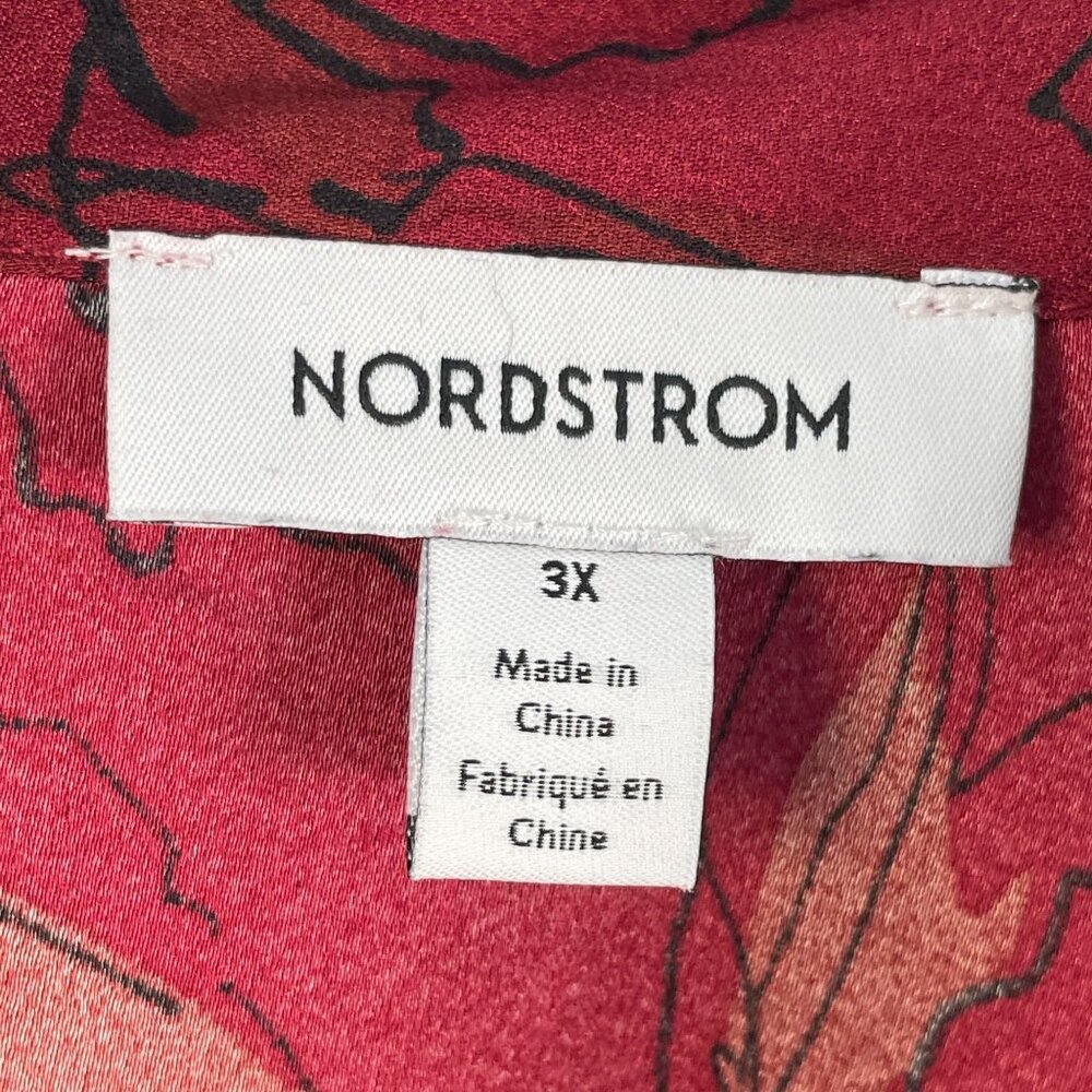 Nordstrom Womens Plus 3X Red Floral Tie Neck Blouse Long Sleeve‎ Shirt Top - Picture 4 of 12